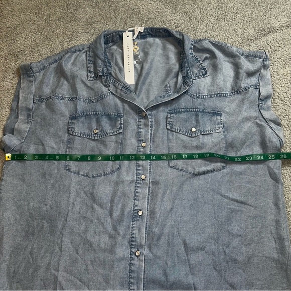 Jane and Delancey Denim Blue Short Sleeve Blouse - Picture 3 of 5
